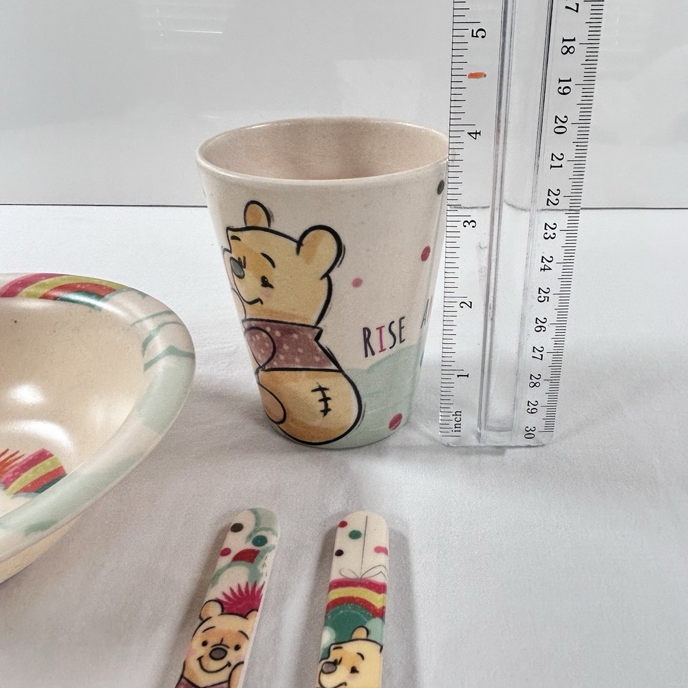Disney Winnie the Pooh Toddler Dinnerware Bowl Cup Fork Spoon Rise And Shine - Picture 8 of 9